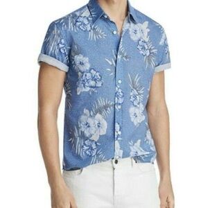 Bloomingdale's Men Classic-Fit Blue Floral Aloha Button Poplin Shirt XL NEW Tags